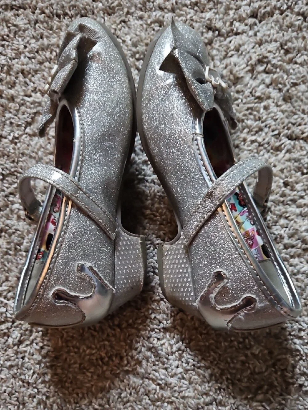 Disney Silver Glitter Mary Jane Dress Shoes with Crown Bow